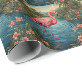 Elegant roze flamingo tropisch paradijs cadeaupapier (Rol Hoek)