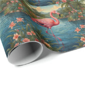 Elegant roze flamingo tropisch paradijs cadeaupapier (Rol Hoek)