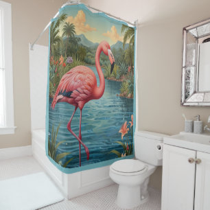 Elegant roze flamingo tropisch paradijs douchegordijn
