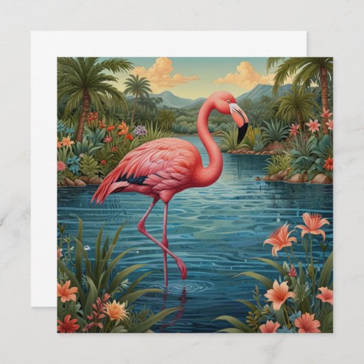 Elegant roze flamingo tropisch paradijs kaart (Voorkant / Achterkant)