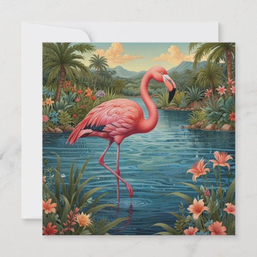 Elegant roze flamingo tropisch paradijs kaart (Voorkant)