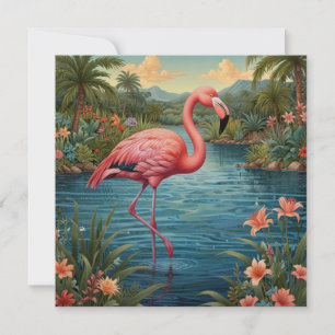 Elegant roze flamingo tropisch paradijs kaart