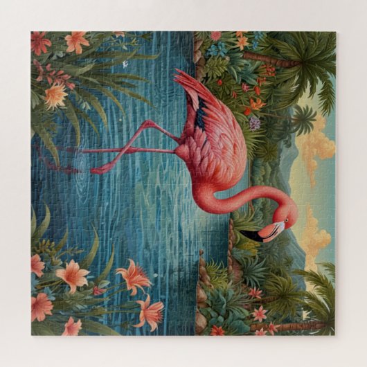Elegant roze flamingo tropisch paradijs legpuzzel (Horizontaal)