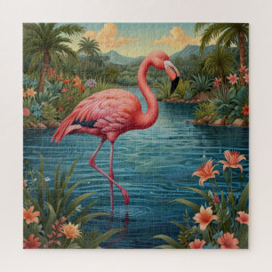 Elegant roze flamingo tropisch paradijs legpuzzel