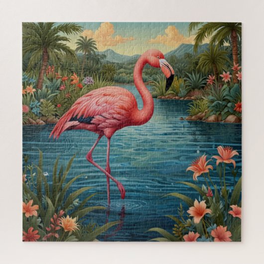 Elegant roze flamingo tropisch paradijs legpuzzel (Verticaal)
