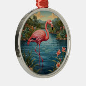 Elegant roze flamingo tropisch paradijs metalen ornament (Rechts)