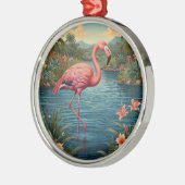 Elegant roze flamingo tropisch paradijs metalen ornament (Links)
