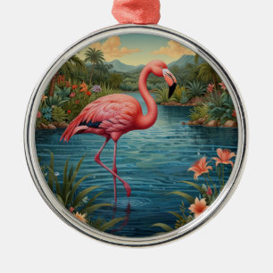 Elegant roze flamingo tropisch paradijs metalen ornament