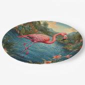 Elegant roze flamingo tropisch paradijs papieren bordje (Gekanteld)