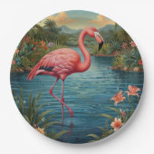 Elegant roze flamingo tropisch paradijs papieren bordje (Voorkant)