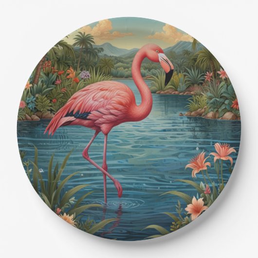 Elegant roze flamingo tropisch paradijs papieren bordje (Voorkant)