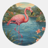 Elegant roze flamingo tropisch paradijs ronde sticker (Voorkant)