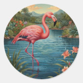 Elegant roze flamingo tropisch paradijs ronde sticker (Voorkant)
