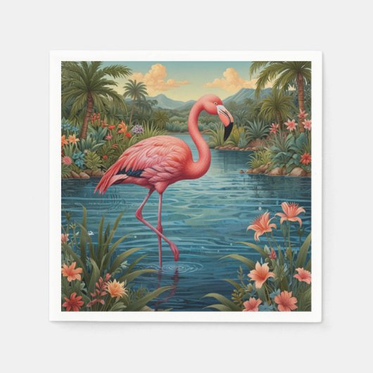 Elegant roze flamingo tropisch paradijs servet (Voorkant)