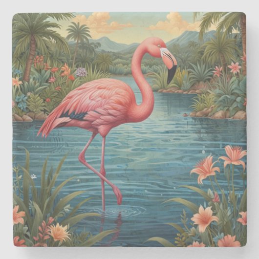 Elegant roze flamingo tropisch paradijs stenen onderzetter (Voorkant)