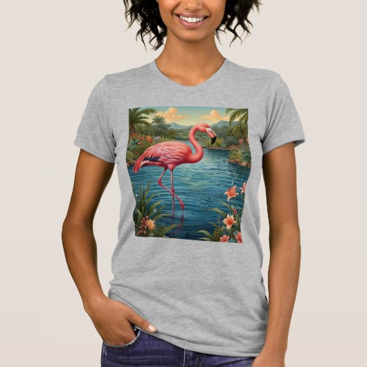 Elegant roze flamingo tropisch paradijs t-shirt (Voorkant)