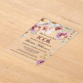 Elegant roze Floral 100e verjaardag Acryl Uitnodigingen (Laagn)