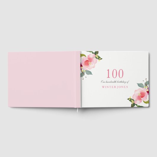 Elegant roze Floral 100e verjaardag Gastenboek (Volledig)