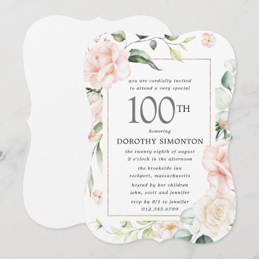 Elegant roze Floral 100e verjaardag Kaart (Voorkant / Achterkant)
