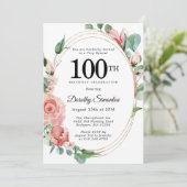 Elegant roze Floral 100e verjaardag Kaart (Staand voorkant)
