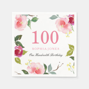 Elegant  Roze Floral 100e verjaardag Servetten