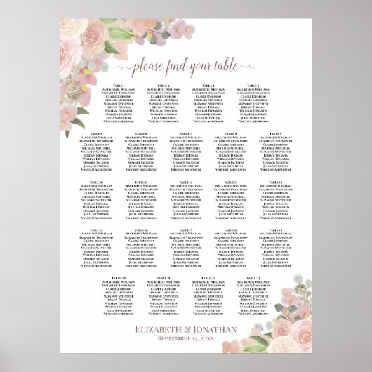 Elegant roze Floral 23 Tafel - Buurzentaart Poster (Voorkant)