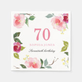 Elegant  Roze Floral 70e verjaardag Servetten (Voorkant)
