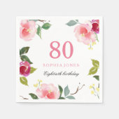 Elegant  Roze Floral 80th Birthday Party Servet (Voorkant)