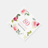 Elegant  Roze Floral 80th Birthday Party Servet (Hoek)
