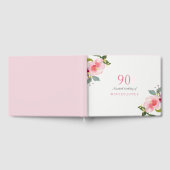 Elegant roze Floral 90th Birthday Party Gastenboek (Volledig)