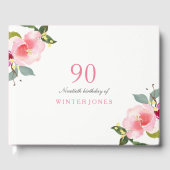 Elegant roze Floral 90th Birthday Party Gastenboek (Voorkant)