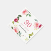 Elegant  Roze Floral 90th Birthday Party Servet (Hoek)