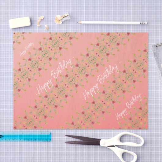 Elegant roze Floral Accented Tissuepapier (Craft)