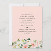 Elegant roze Floral Afstuderen Foto Afstuderen Aankondiging (Achterkant)