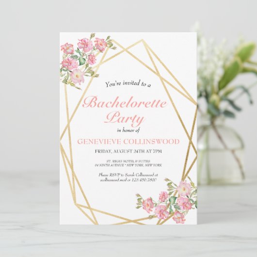 Elegant roze Floral Bachelorette Party Kaart (Staand voorkant)