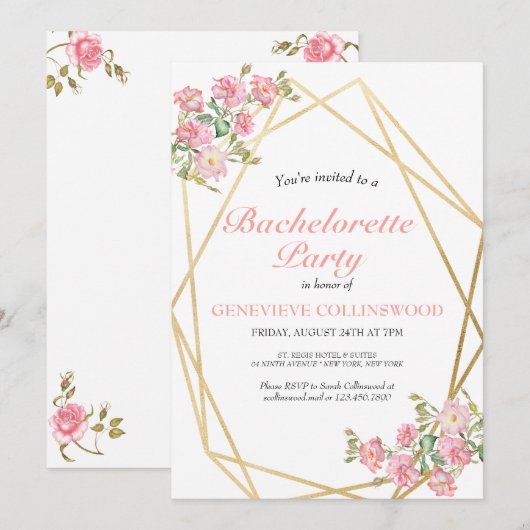 Elegant roze Floral Bachelorette Party Kaart (Voorkant / Achterkant)