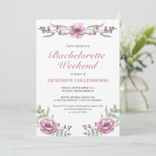 Elegant roze Floral Bachelorette Weekend Itinerary Kaart (Staand voorkant)