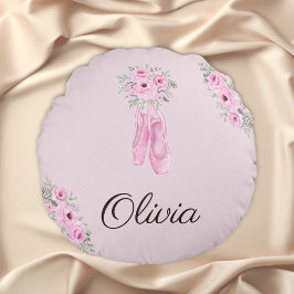 Elegant roze Floral Ballerina Persoonlijke benamin Rond Kussen