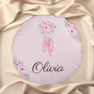Elegant roze Floral Ballerina Persoonlijke benamin Rond Kussen