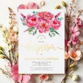 Elegant roze Floral Baptism Gold Foil Uitnodiging