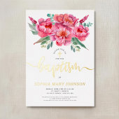 Elegant roze Floral Baptism Gold Foil Uitnodiging