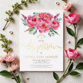 Elegant roze Floral Baptism Gold Foil Uitnodiging