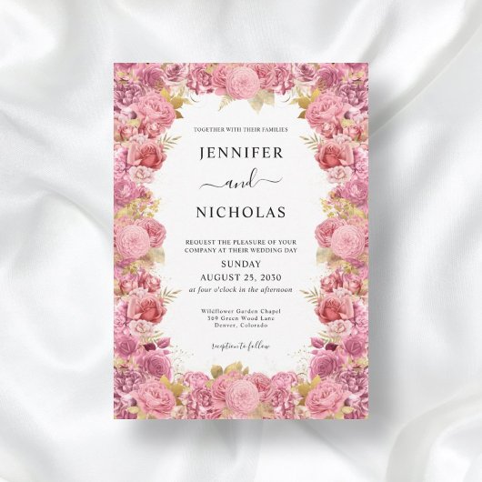 Elegant roze Floral Border Boho Wedding Kaart