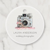 Elegant  Roze Floral Camera Fotografie Bedankjes Labels (Voorkant)