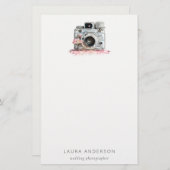 Elegant  Roze Floral Camera Fotografie Briefpapier (Voorkant / Achterkant)