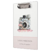 Elegant  Roze Floral Camera Fotografie Klembord (Links)