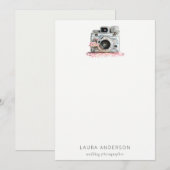 Elegant  Roze Floral Camera Fotografie Notitiekaartje (Voorkant / Achterkant)