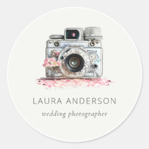 Elegant  Roze Floral Camera Fotografie Ronde Sticker