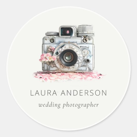 Elegant  Roze Floral Camera Fotografie Ronde Sticker (Voorkant)
