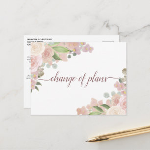 Elegant Roze Floral Change of Wedding Plans Aankondigingskaart